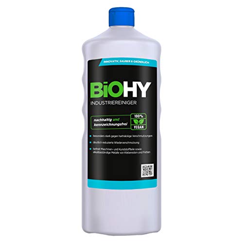 BiOHY Limpiador industrial (1 botella de 1 litro) | baja espuma antisuciedad elimina grasas y aceites en todas las superficies resistentes al agua (Industriereiniger)