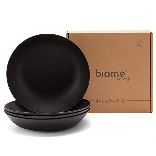 Biome Living Set de 4 Platos hondos de bambú, sin BPA - Platos de bambú Elegantes y ecológicos - Vajilla de bambú para Adultos y niños cm. 22x22x4,5 h - Set de 4 Piezas (Gris Oscuro)