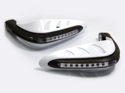 Blanco Moto Quad Moto Guardamanos Protectores con LED Luces de Circulación Diurna