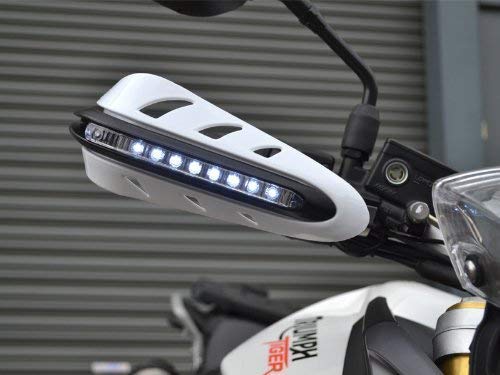 Blanco Moto Quad Moto Guardamanos Protectores con LED Luces de Circulación Diurna