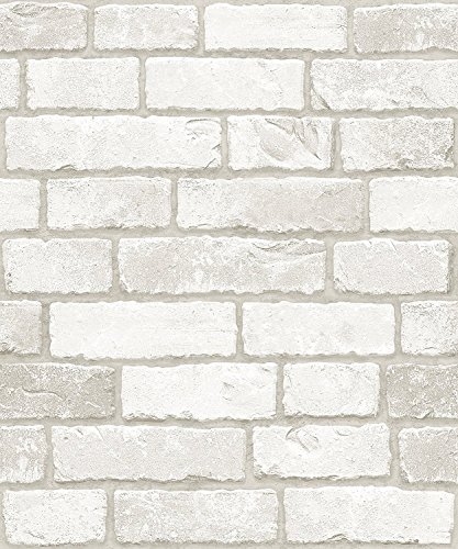 (Blanco, Paquete de 1) Papel tapiz de mural autoadhesivo clásico con patrón de ladrillo 50cm X 15M (19,6" X 590"), 0,15mm para sala de estar, habitación, fregadero