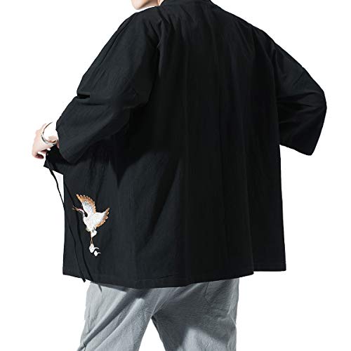 BLFGNCOB Kimono chaqueta bordada estilo japonés tres cuartos manga suelta Yukata Negro Black2 M