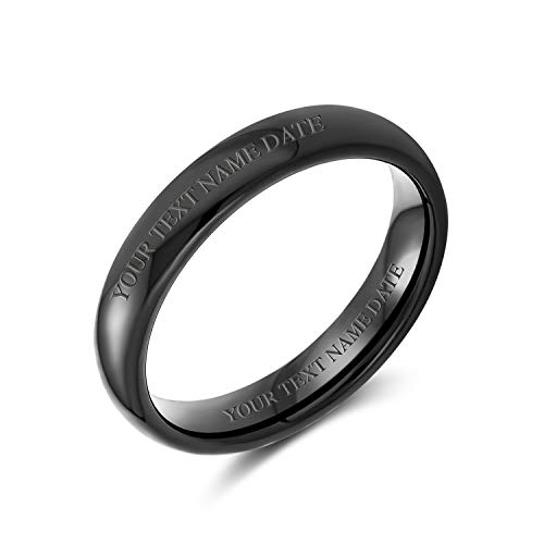 Bling Jewelry Simple Simple cúpula Negro Parejas Titanium Anillo de Boda para Hombres para Las Mujeres Comodidad Ajuste 4MM