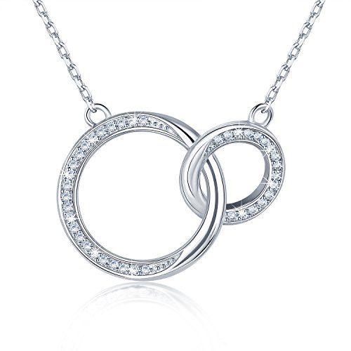 BlingGem Mujer Collares Madre e Hija/Alma Gemela/Mejor Amigo Collar Plata de ley 925 Dos Círculos Infinitos Entrelazados con Cubic Zirconia Regalo de Joyería para Día de la Madre