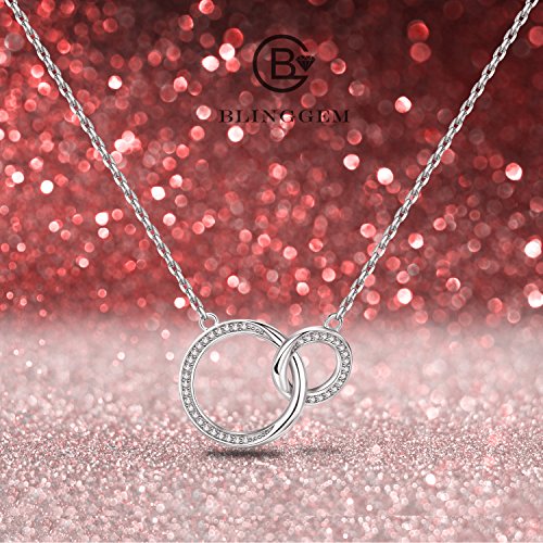 BlingGem Mujer Collares Madre e Hija/Alma Gemela/Mejor Amigo Collar Plata de ley 925 Dos Círculos Infinitos Entrelazados con Cubic Zirconia Regalo de Joyería para Día de la Madre