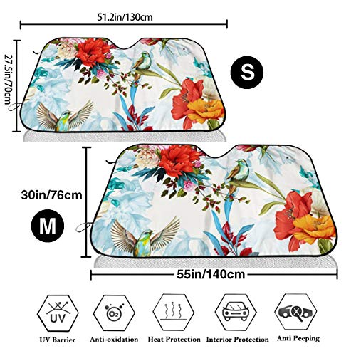 Blossom Rose Nightingale Birds con hojas de acuarela dibujada a mano para la ventana delantera del coche, parasol bloquea los rayos UV para mantener tu vehículo fresco para camioneta suv personalizada