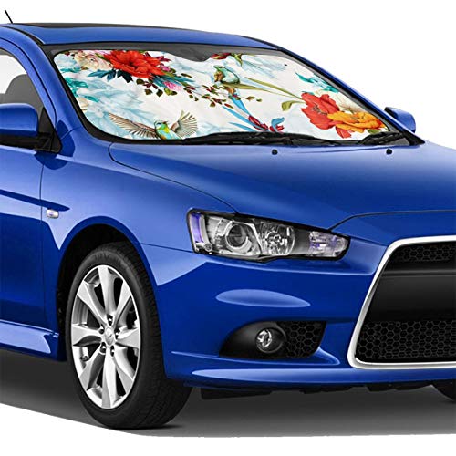 Blossom Rose Nightingale Birds con hojas de acuarela dibujada a mano para la ventana delantera del coche, parasol bloquea los rayos UV para mantener tu vehículo fresco para camioneta suv personalizada