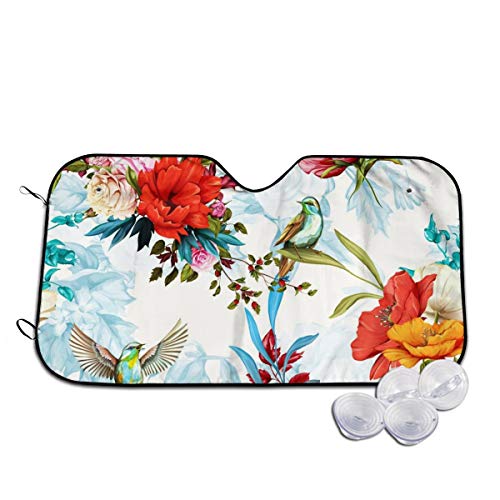 Blossom Rose Nightingale Birds con hojas de acuarela dibujada a mano para la ventana delantera del coche, parasol bloquea los rayos UV para mantener tu vehículo fresco para camioneta suv personalizada