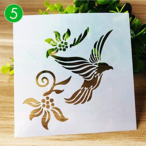 BLUGUL Plantillas de Dibujo, para Scrapbooking, Manualidades, DIY, Album de Fotos, Cuaderno, Diario, Luna Flor Planta Pájaro, Naturaleza A 9pcs