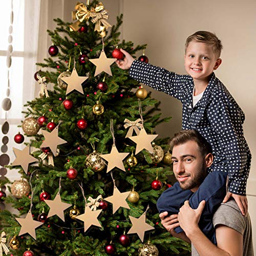 Blulu 100 Adornos de Madera de Navidad Rodajas de Madera Redonda Adornos Colgantes de Árbol de Navidad en Forma de Ángel Estrella Copo de Nieve con 100 Cuerdas (Estilo 2)