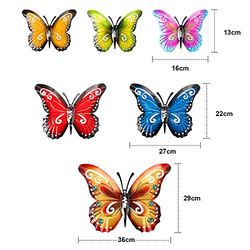 Blulu 6 Mariposas de Metal de Escultura Mariposas de Metal de Arte de Pared 3 Tamaños de Mariposa Inspiradora para Colgar en Pared para Decoración de Hogar en Interiores y Exteriores, 6 Colores