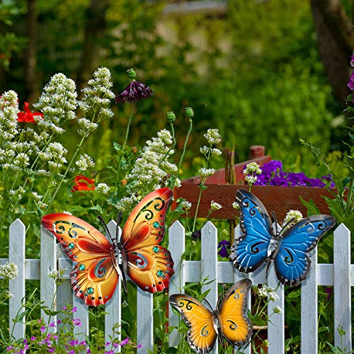 Blulu 6 Mariposas de Metal de Escultura Mariposas de Metal de Arte de Pared 3 Tamaños de Mariposa Inspiradora para Colgar en Pared para Decoración de Hogar en Interiores y Exteriores, 6 Colores