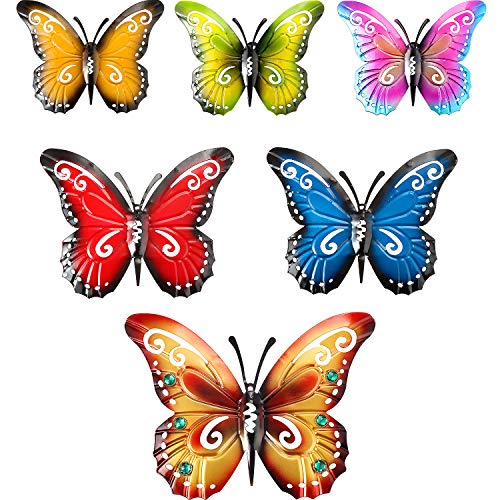 Blulu 6 Mariposas de Metal de Escultura Mariposas de Metal de Arte de Pared 3 Tamaños de Mariposa Inspiradora para Colgar en Pared para Decoración de Hogar en Interiores y Exteriores, 6 Colores