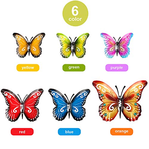 Blulu 6 Mariposas de Metal de Escultura Mariposas de Metal de Arte de Pared 3 Tamaños de Mariposa Inspiradora para Colgar en Pared para Decoración de Hogar en Interiores y Exteriores, 6 Colores