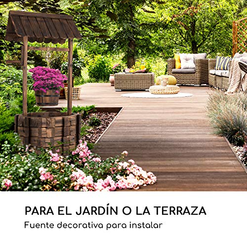 Blumfeldt Andernach - Fuente Decorativa, Ornamental Exterior, Fuente de jardín o terraza, Altura 118 cm, Aspecto rústico, Manivela, Cubo para Jardinera, Macetero, Madera marrón