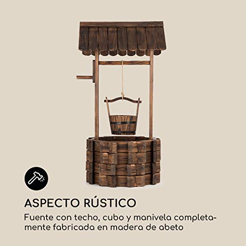 Blumfeldt Andernach - Fuente Decorativa, Ornamental Exterior, Fuente de jardín o terraza, Altura 118 cm, Aspecto rústico, Manivela, Cubo para Jardinera, Macetero, Madera marrón