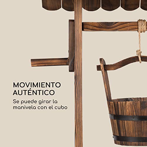 Blumfeldt Andernach - Fuente Decorativa, Ornamental Exterior, Fuente de jardín o terraza, Altura 118 cm, Aspecto rústico, Manivela, Cubo para Jardinera, Macetero, Madera marrón