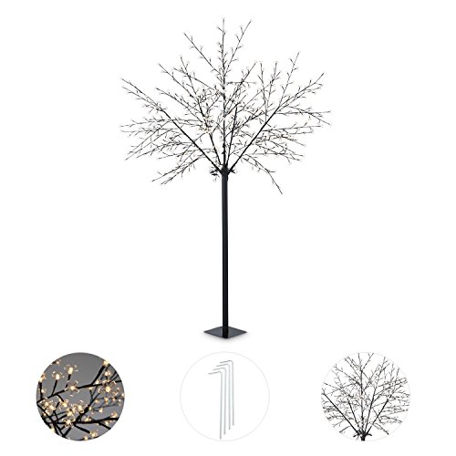 Blumfeldt Hanami WW 250 - decoración navideña, árbol de luces, iluminación exterior, 600 LED, blanco cálido, bajo consumo de energía, 2,5 m, ramas flexibles, cable de 10 m, negro