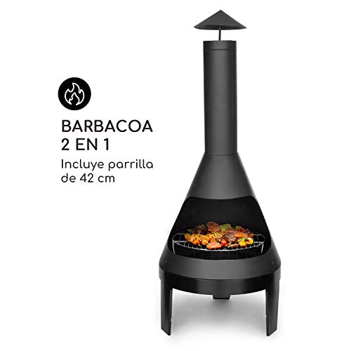 blumfeldt Hidalgo Chimenea de jardín - Estufa, 2 en 1: Cuenco de Fuego y Parrilla, Cuenco de Fuego: Ø 55 cm, póquer, Caja de Cenizas y Pala, FireView, incluida la Parrilla: Ø 42 cm, Negro