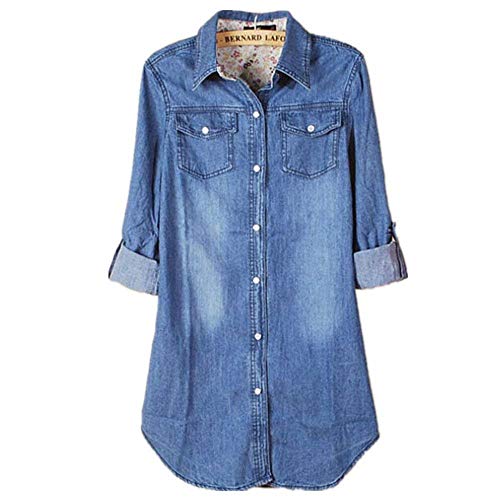 Blusa Señoras Mujer Sudadera Larga Manga Blusa Nuevas Mujeres Casual Moda Manga Larga Vintage Camisa Vaquera Azul Blusas Blusa Camisa Suelta Tops (Color : Blau, Size : L)