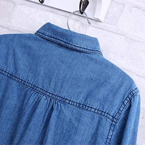 Blusa Señoras Mujer Sudadera Larga Manga Blusa Nuevas Mujeres Casual Moda Manga Larga Vintage Camisa Vaquera Azul Blusas Blusa Camisa Suelta Tops (Color : Blau, Size : L)