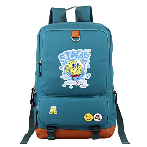 Bob Esponja - Mochila escolar con funda para portátil Azul Patrón de Bob 17 44*13*29CM