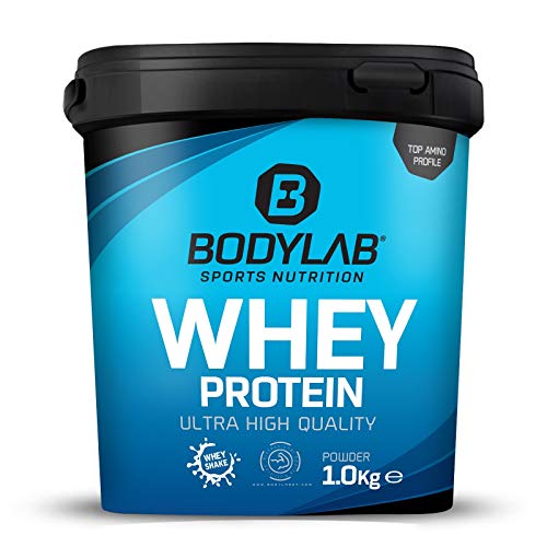 Bodylab24 Proteína Whey 1kg | Proteína de suero en polvo para antes y después del entrenamiento | Para batido de proteínas para masa muscular | 80% Proteína | Sin Gluten | Nata y Galletas