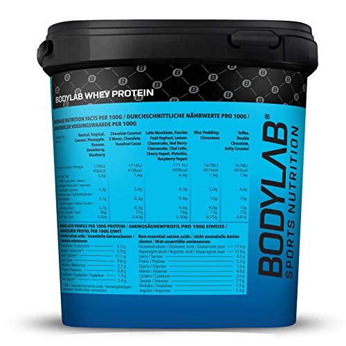 Bodylab24 Proteína Whey 2kg | Proteína de suero en polvo para antes y después del entrenamiento | Para batido de proteínas para masa muscular | 80% Proteína | Sin Gluten | Nata y Galletas