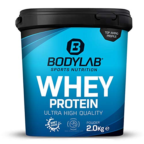 Bodylab24 Proteína Whey 2kg | Proteína de suero en polvo para antes y después del entrenamiento | Para batido de proteínas para masa muscular | 80% Proteína | Sin Gluten | Nata y Galletas