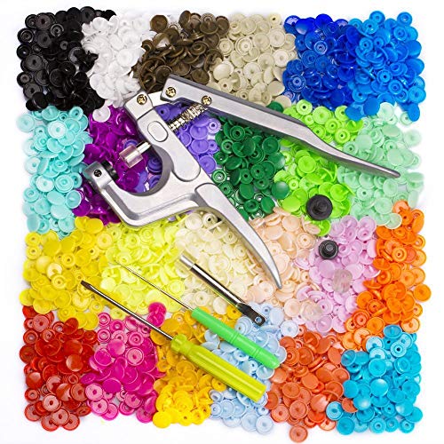 BoFeite 400 Botones 24 Colores Snaps Plástico T5 Botones Redondos Snap de Presión con Alicates Botones Presion para DIY Manualidades accesorios patchwork (T3 T5 T8)