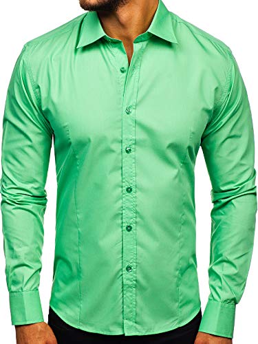 BOLF Hombre Camisa Elegante 1703 Verde Menta M [2B2]