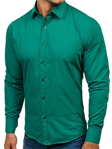 BOLF Hombre Camisa Elegante 1703 Verde Oscuro L [2B2]