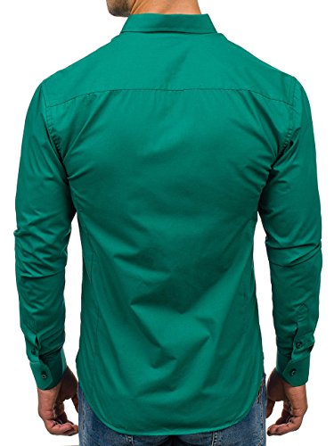 BOLF Hombre Camisa Elegante 1703 Verde Oscuro L [2B2]