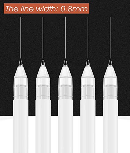 Bolígrafos de Gel Blanco,6 Pack Bolígrafo de Tinta de Gel Blanca Bolígrafo de Dibujo Lineal de 0.8mm Punta Fina Resaltar Bolígrafos para Artistas Papeles Oscuros Resaltar Diseño de Arte