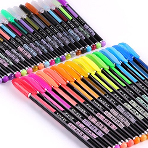 Bolígrafos de gel de 48 multicolor metálico de neón con purpurina brillante bolígrafos lisos antisalpicaduras para estudiantes y adultos escribir, pintar y raspar libros, Metallic+Glitter+Neon+Pastel