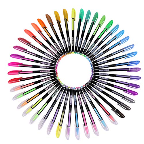 Bolígrafos de gel de 48 multicolor metálico de neón con purpurina brillante bolígrafos lisos antisalpicaduras para estudiantes y adultos escribir, pintar y raspar libros, Metallic+Glitter+Neon+Pastel