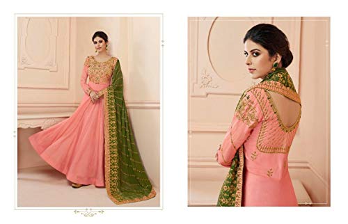 Bollywood Indian Designer Rosado Silk Tussar Party Wear Vestido Elegante Anarkali Salwar Kameez Disfraz Bordado Función Musulmana Deshierbe Desgaste 4004 (L)