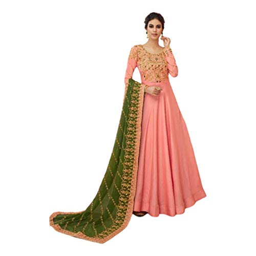 Bollywood Indian Designer Rosado Silk Tussar Party Wear Vestido Elegante Anarkali Salwar Kameez Disfraz Bordado Función Musulmana Deshierbe Desgaste 4004 (L)