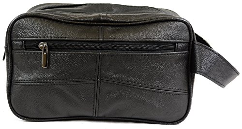 Bolsa de aseo para hombre, de piel, para artículos de aseo personal / viaje / vacaciones / pasar la noche fuera / fin de semana (color negro o marrón) negro negro