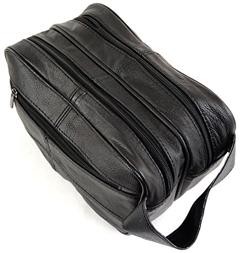 Bolsa de aseo para hombre, de piel, para artículos de aseo personal / viaje / vacaciones / pasar la noche fuera / fin de semana (color negro o marrón) negro negro