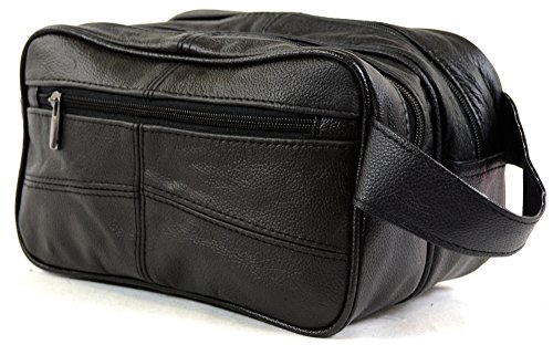 Bolsa de aseo para hombre, de piel, para artículos de aseo personal / viaje / vacaciones / pasar la noche fuera / fin de semana (color negro o marrón) negro negro