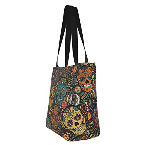 Bolsa de lona personalizable, diseño de calavera de azúcar mexicana, lavable, para mujer, color azul