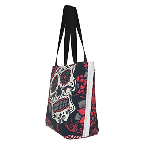 Bolsa de lona personalizada, diseño de calavera de azúcar lavable bolso de hombro bolsas de compras para mujeres