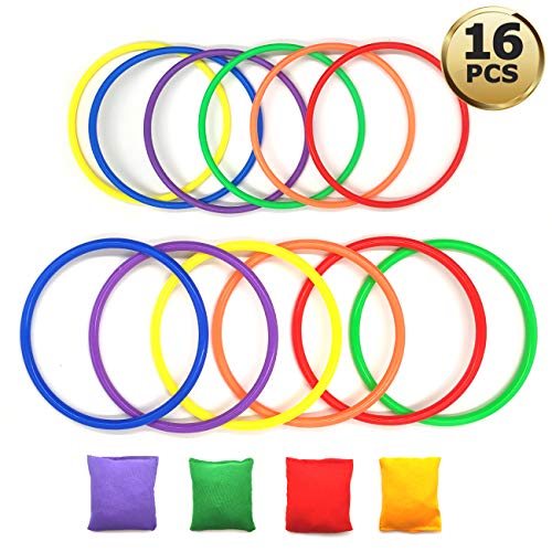 Bolsas de Frijol de Nylon y Anillos de plástico Juego de Lanzamiento,Anillos de Lanzamiento de plástico para Garden Patio Trasero Juegos al Aire Libre Velocidad y Agilidad Juegos de Entrenamiento