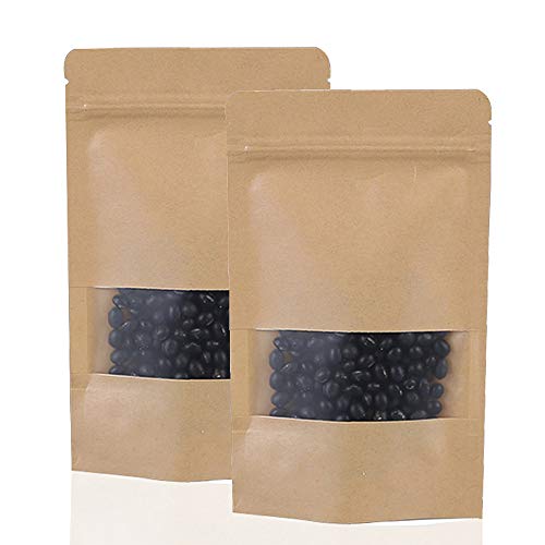 Bolsas de Sellado de Agarre Ziplock Reutilizables de 50 Piezas Bolsa de Papel Kraft Impermeable con Ventana Transparente Bolsas de Almacenamiento de Alimentos Bolsa de Embalaje