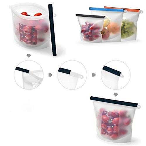 Bolsas De Silicona Grande (1 x 1L, 2 x 1.5L) para Alimentos Reutilizables Congelar Zip Grande para Fruta Legumbres Leche Verduras Sopa