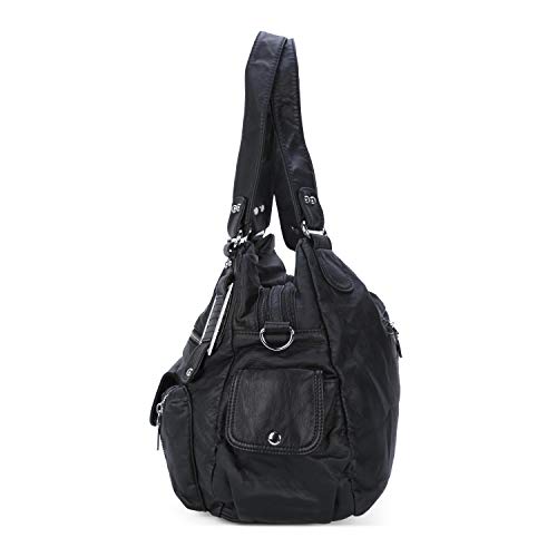 Bolso Bandolera Mujer de Cuero PU Gran Capacidad Bolso de Hombro Bolso Shopper Casual con Multi-Bolsillo Bolso de señora,Negro