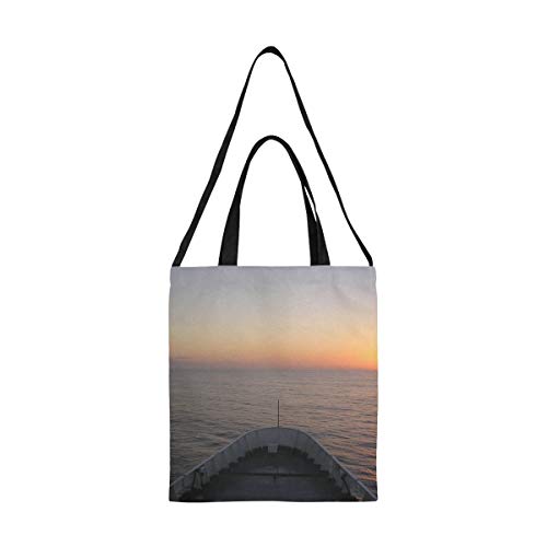 Bolso de mano de lona para mujer Barco de mar Barco Marinero Amanecer Bolsa de regalo de las Islas Baleares Bolsa de ropa de viaje de tela Impresión de gran tamaño Correa de hombro cruzada simple Com