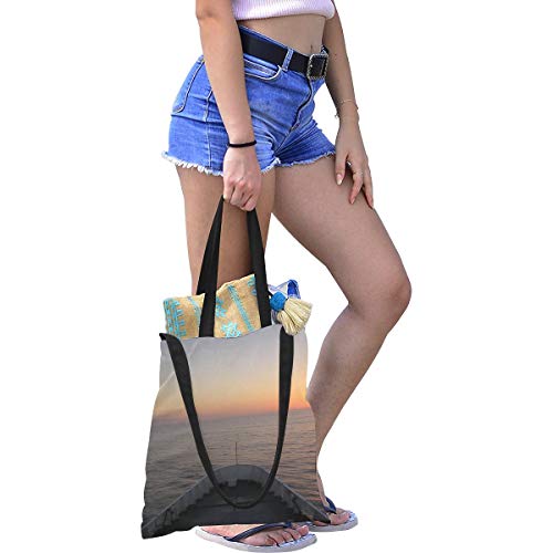 Bolso de mano de lona para mujer Barco de mar Barco Marinero Amanecer Bolsa de regalo de las Islas Baleares Bolsa de ropa de viaje de tela Impresión de gran tamaño Correa de hombro cruzada simple Com