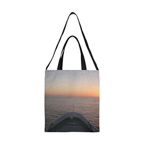 Bolso de mano de lona para mujer Barco de mar Barco Marinero Amanecer Bolsa de regalo de las Islas Baleares Bolsa de ropa de viaje de tela Impresión de gran tamaño Correa de hombro cruzada simple Com